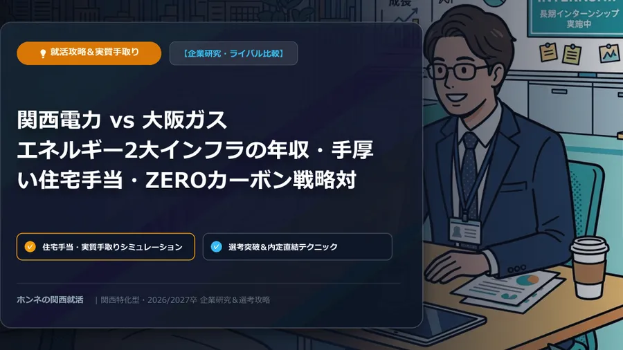 【企業研究・ライバル比較】関西電力 vs 大阪ガス：エネルギー2大インフラの年収・手厚い住宅手当・ZEROカーボン戦略対比