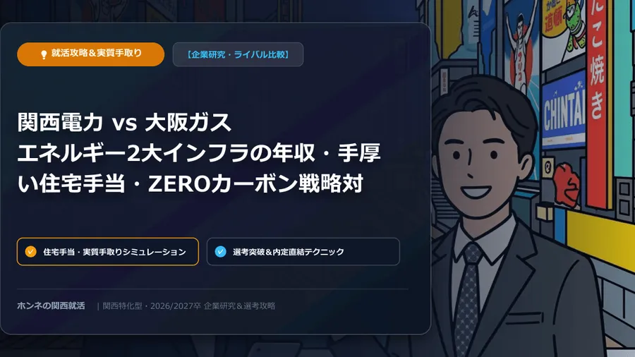 【企業研究・ライバル比較】関西電力 vs 大阪ガス：エネルギー2大インフラの年収・手厚い住宅手当・ZEROカーボン戦略対比